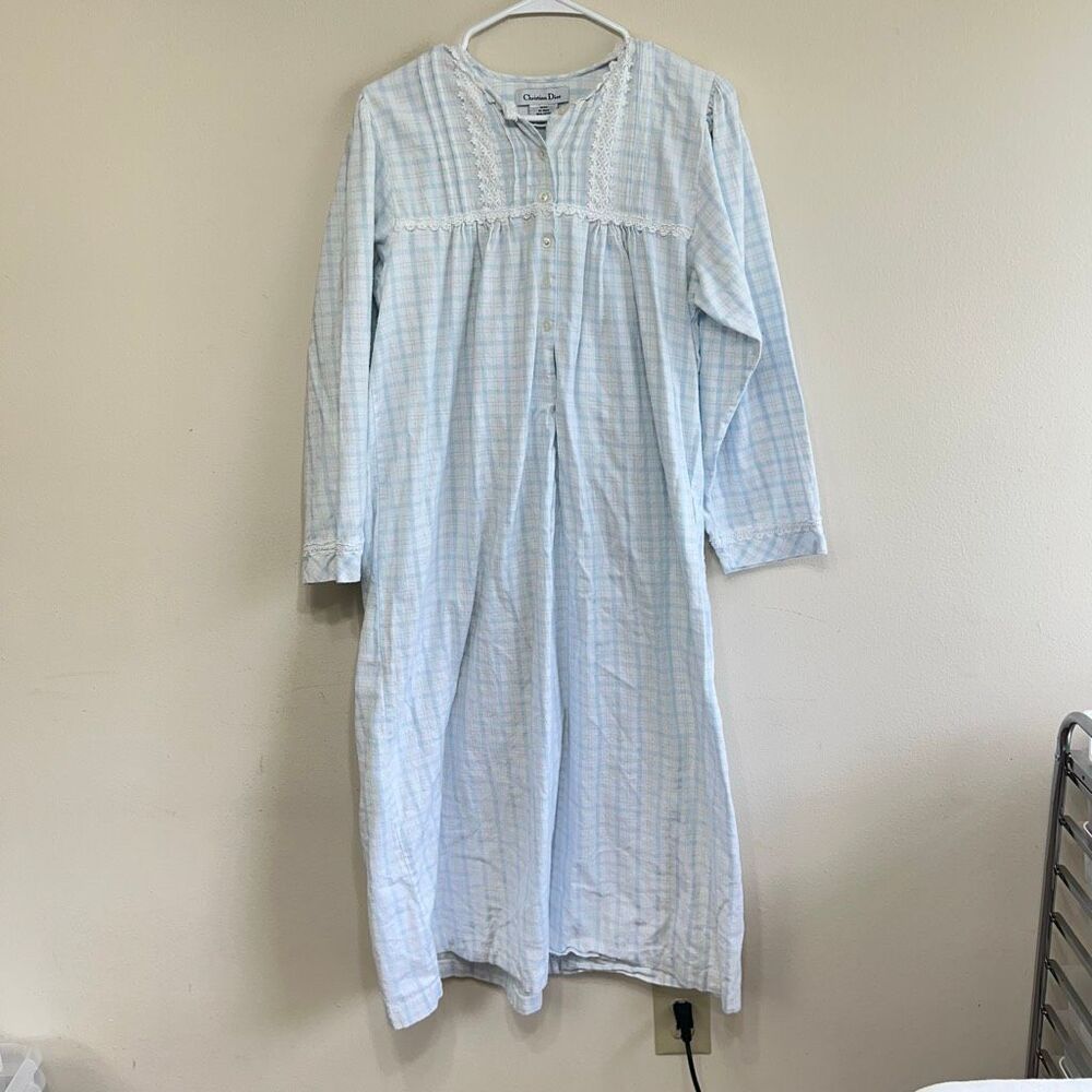 Christian Dior Vintage Blue and White Plaid Nightgown Small Women